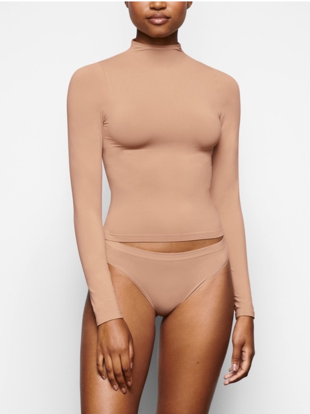 SKIMS Long Sleeve Mock Neck Top in Nude Tan
